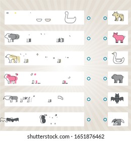 Find and match mixed animals. Vector