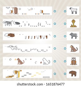 Encuentra y combina animales mixtos. Vector