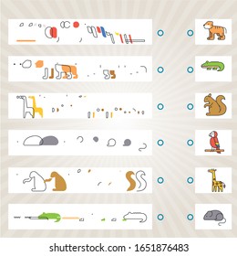 Find and match mixed animals. Vector