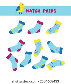 Find matched socks, match sock pair children preschool game.