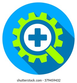 Find Medical Technology long shadow icon. Style is a light flat symbol with rounded angles on a blue round button.
