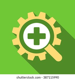 Find Medical Technology long shadow vector icon. Style is a flat symbol with rounded angles on a green square symbol.