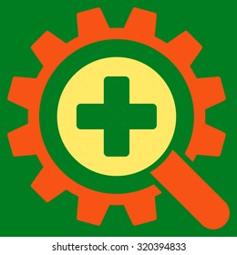 Find Medical Technology vector icon. Style is bicolor flat symbol, orange and yellow colors, rounded angles, green background.