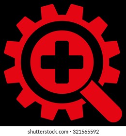 Find Medical Technology vector icon. Style is flat symbol, red color, rounded angles, black background.