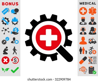 Find Medical Technology vector icon. Style is bicolor flat symbol, intensive red and black colors, rounded angles, white background.