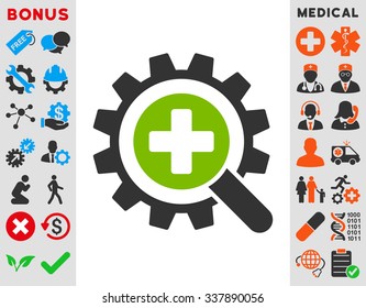 Find Medical Technology vector icon with bonus. Style is bicolor flat symbol, eco green and gray colors, rounded angles, white background.