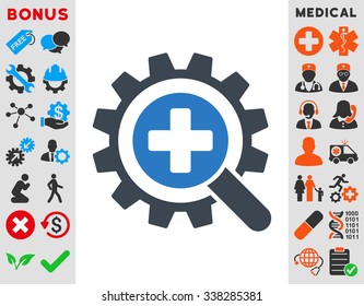 Find Medical Technology vector icon with bonus. Style is bicolor flat symbol, smooth blue colors, rounded angles, white background.