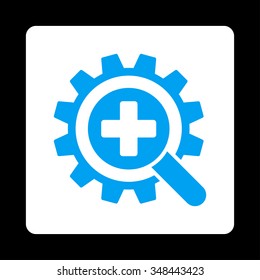 Find Medical Technology vector icon. Style is flat rounded square button, blue and white colors, black background.