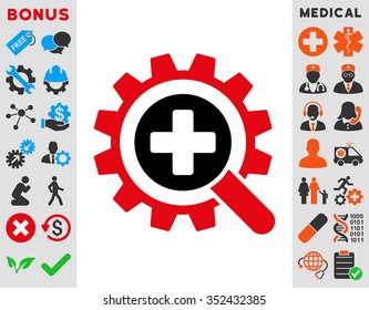 Find Medical Technology vector icon. Style is bicolor flat symbol, intensive red and black colors, rounded angles, white background.