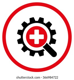 Find Medical Technology vector icon. Style is bicolor flat circled symbol, intensive red and black colors, rounded angles, white background.