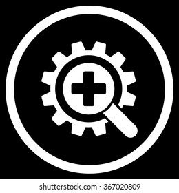 Find Medical Technology vector icon. Style is flat circled symbol, white color, rounded angles, black background.