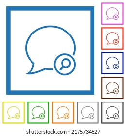 Find message outline flat color icons in square frames on white background