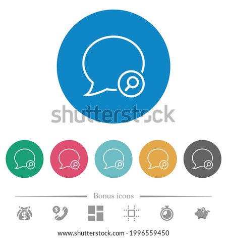 Find message outline flat white icons on round color backgrounds. 6 bonus icons included.