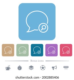 Find message outline white flat icons on color rounded square backgrounds. 6 bonus icons included