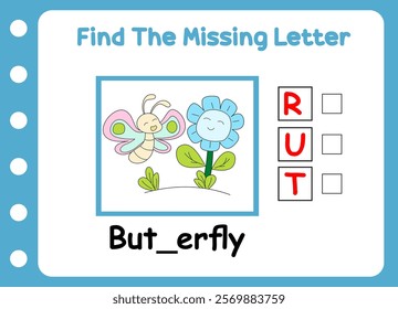 find the missing letter of animal . cute little butterfly  