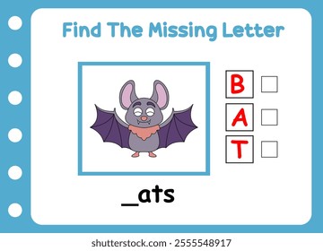 find the missing letter of animal night. cute little bats 