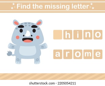 Find the missing letter of animal suitable for preschool Educational page for kids