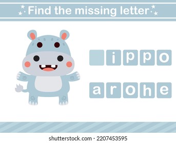 Find the missing letter of animal suitable for preschool Educational game for kids