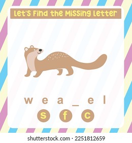 Find the missing letter animal urial worksheet for kids learning insects in English. Educational alphabetic game. Printable worksheet for preschool.  Spelling and writing practise page for children. 