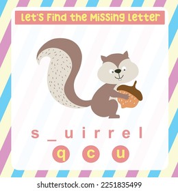 Find the missing letter animals worksheet for kids learning insects in English. Educational alphabetic game. Printable worksheet for preschool.  Spelling and writing practise page for children. 