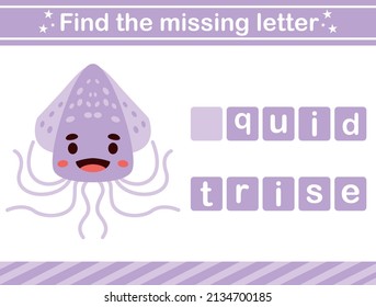 Find the missing letter of animal.suitable for preschool.Educational page for kids