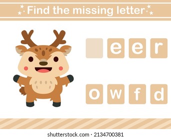 Find the missing letter of animal.suitable for preschool.Educational page for kids