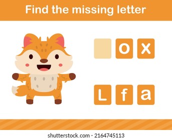 Find the missing letter of animal.suitable for preschool.Educational page for kids