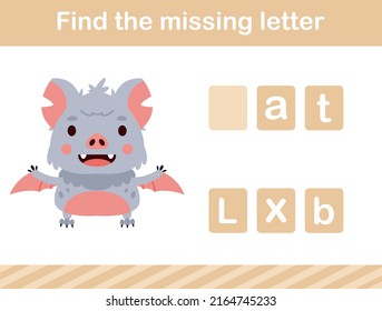 Find the missing letter of animal.suitable for preschool.Educational page for kids