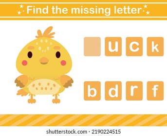 Find the missing letter of animal.suitable for preschool.Educational page for kids