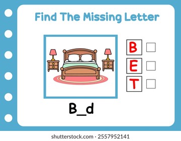 find the missing letter of bed. game for kids 