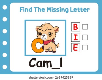 find the missing letter of camel. cute little bee holding c letter 