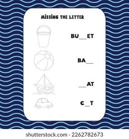 Find the missing letter, coloring page, Animals outline vector
