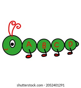 Find missing letter. Cute cartoon caterpillar. Educational spelling game for kids.