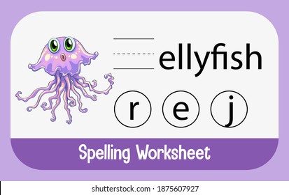 Find missing letter with cute jellyfish illustration