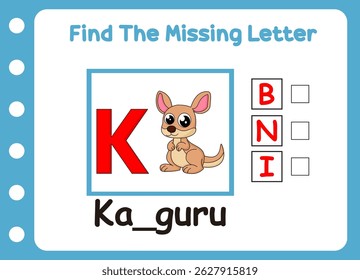 find missing letter cute little kangaroo.