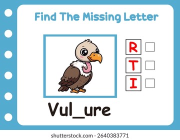 find missing letter of cute little vulture .
