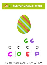 Find the missing letter. Easter eggs. educational sheet for children