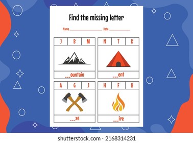 Find the missing letter. Education spelling worksheets for kids. Activity page