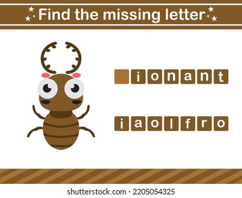 Find the missing letter of insect Educational game for kids