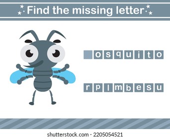 Find the missing letter of insect Educational game for kids