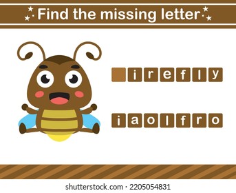 Find the missing letter of insect Educational game for kids