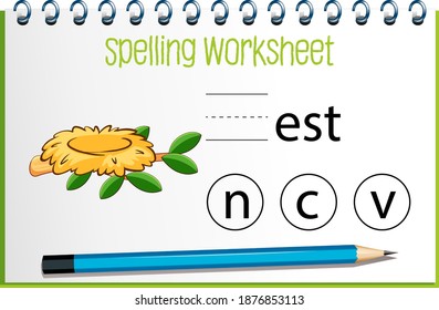 Find missing letter with nest illustration