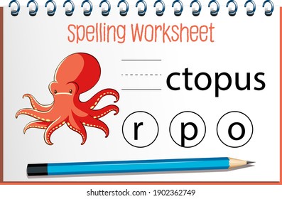 Find missing letter with octopus illustration