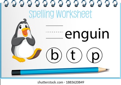 Find missing letter with penguin illustration
