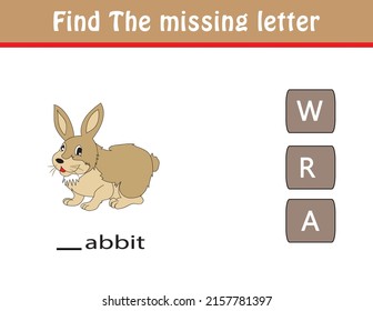 Find The Missing Letter. Printable Kids Activity Worksheet. Cute Cartoon Character Animals. Educational Spelling Puzzle Game For Kids. Fill In The Missing Letter. Learn English Alphabet And Letters.
