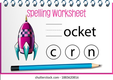 Find missing letter with rocket illustration