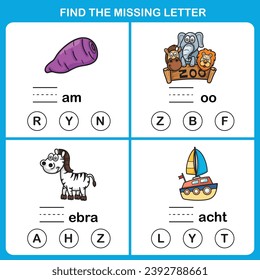 Find the missing letter.Education game for kids