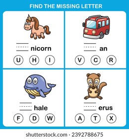 Finden Sie den fehlenden Buchstaben.Bildungsspiel für Kinder
