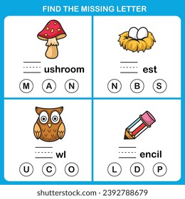 Find the missing letter.Education game for kids