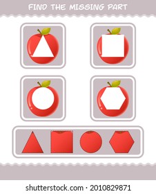 Finden Sie die fehlenden Teile von Cartoon Apfel. Suche nach Spiel. Erziehungsspiel für Kinder und Kleinkinder im Vorschulalter